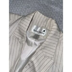 Stanley Blacker Blazer Ivory Black Pin Stripes 14 Vtg Preppy Equestrian Linen